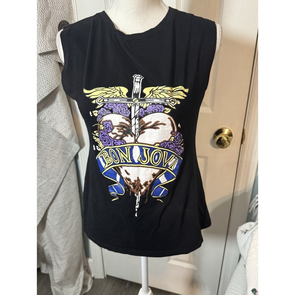 WIIPU Black sleeveless Bon Jovi Band Tee Tank Top Gym Shirt Costume Large